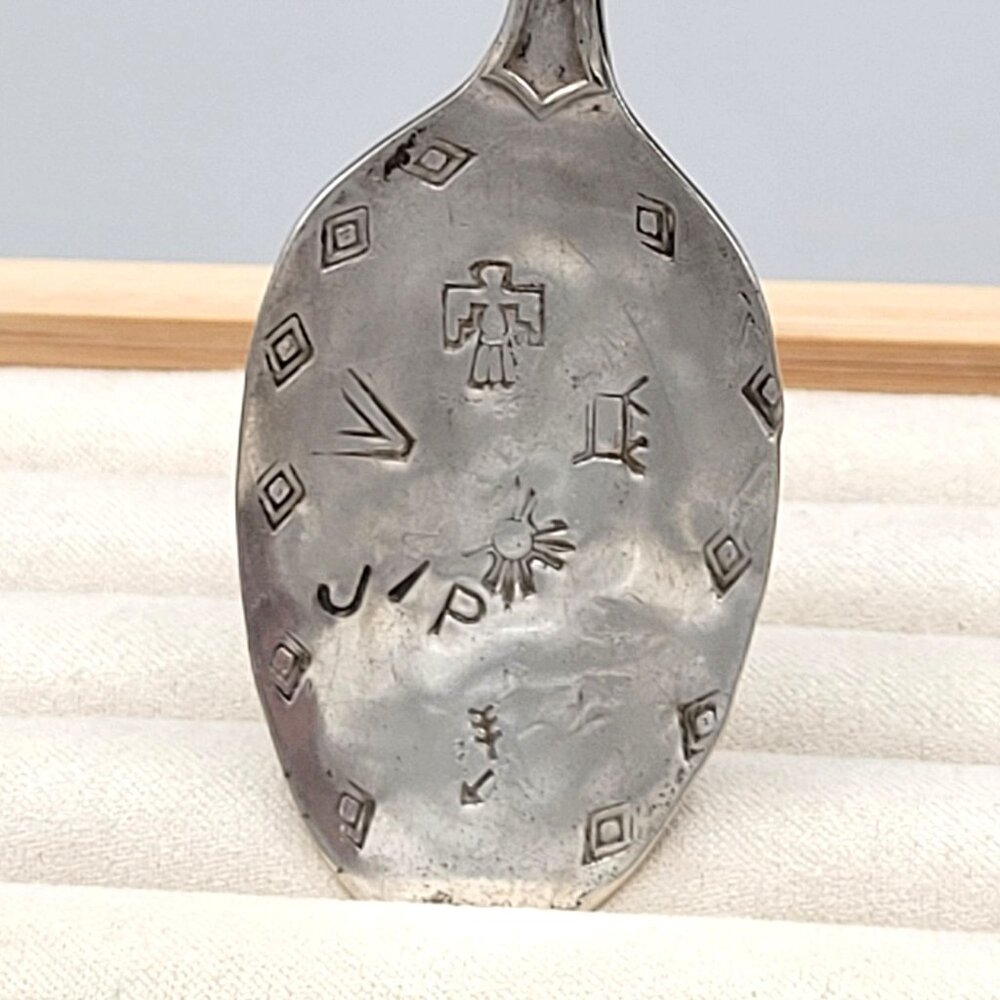 Wallingford Silver Spoon Pendant Aztec Stamped Thunderbird Arrow Length 3"
